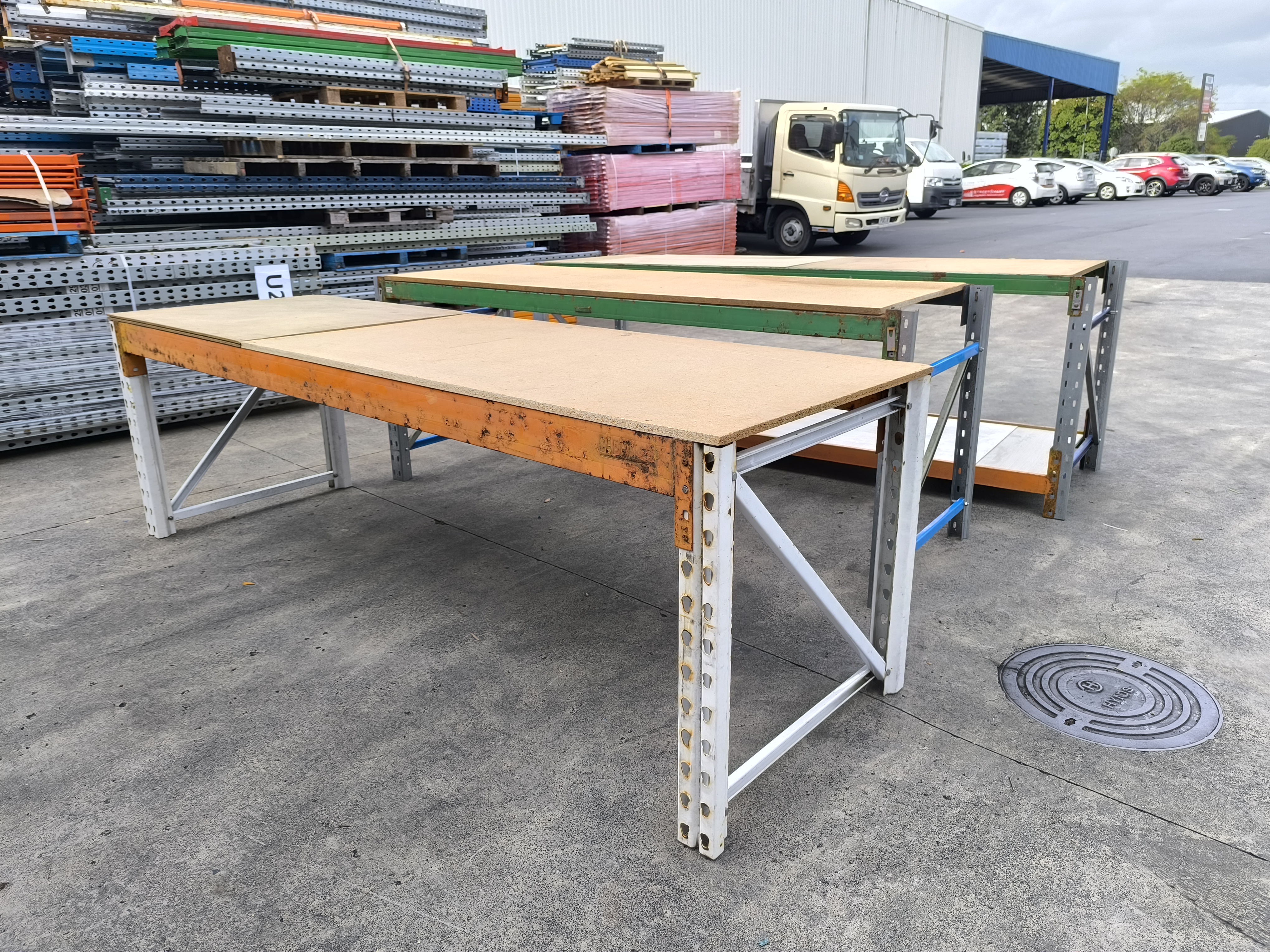 Heavy duty workbench with timber top and steel frame for warehouse and workshop use New Zealand