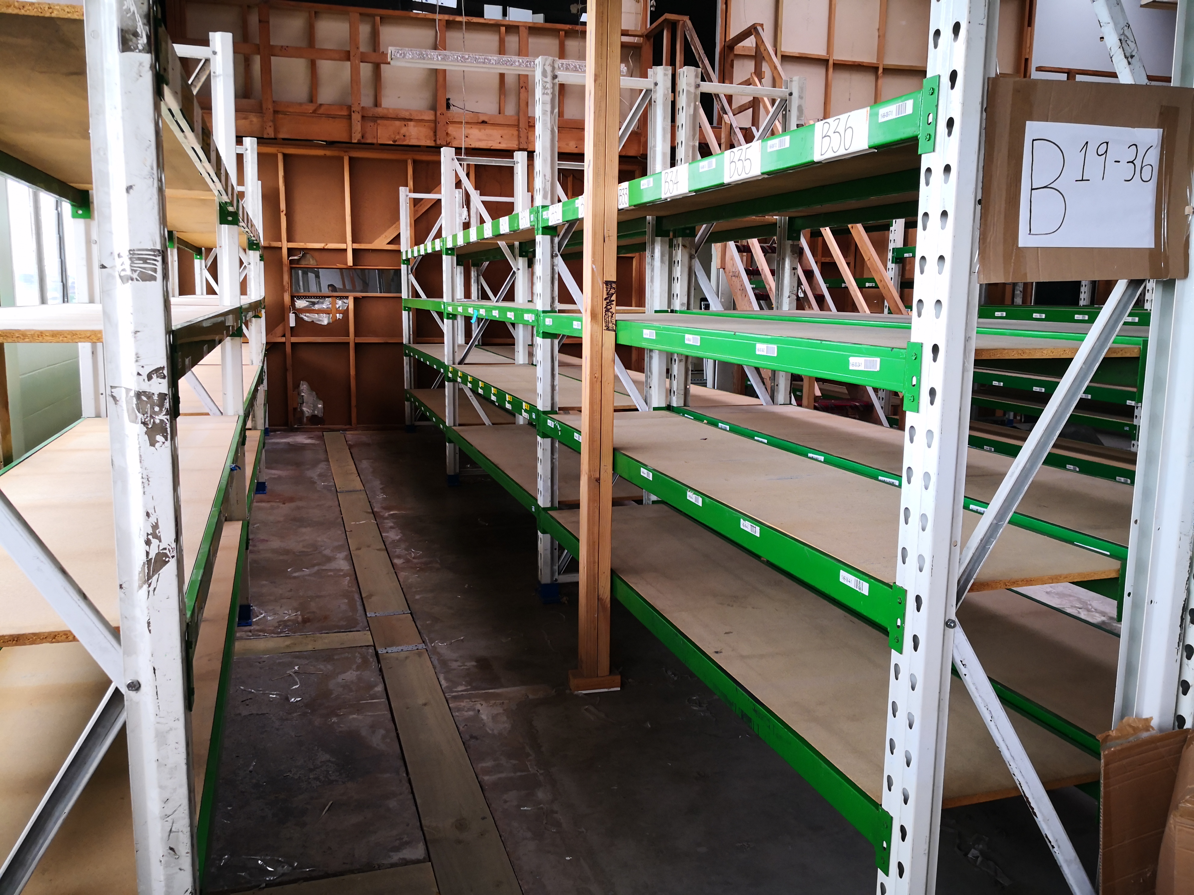 Long span warehouse shelving system with steel frame and timber shelves for storage solutions New Zealand